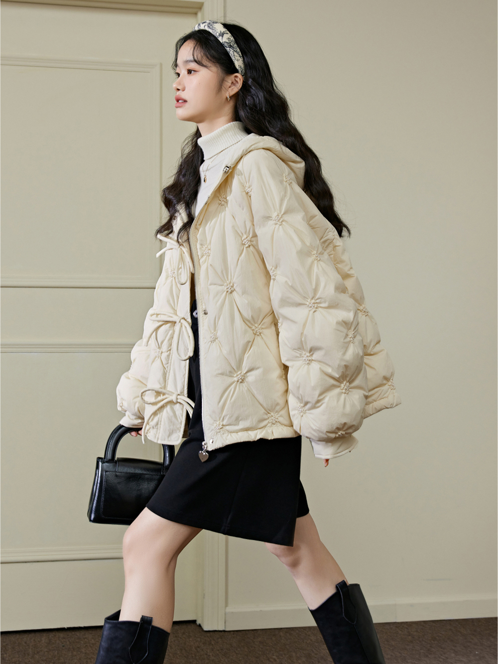 Hooded Bow Puffer Jacket