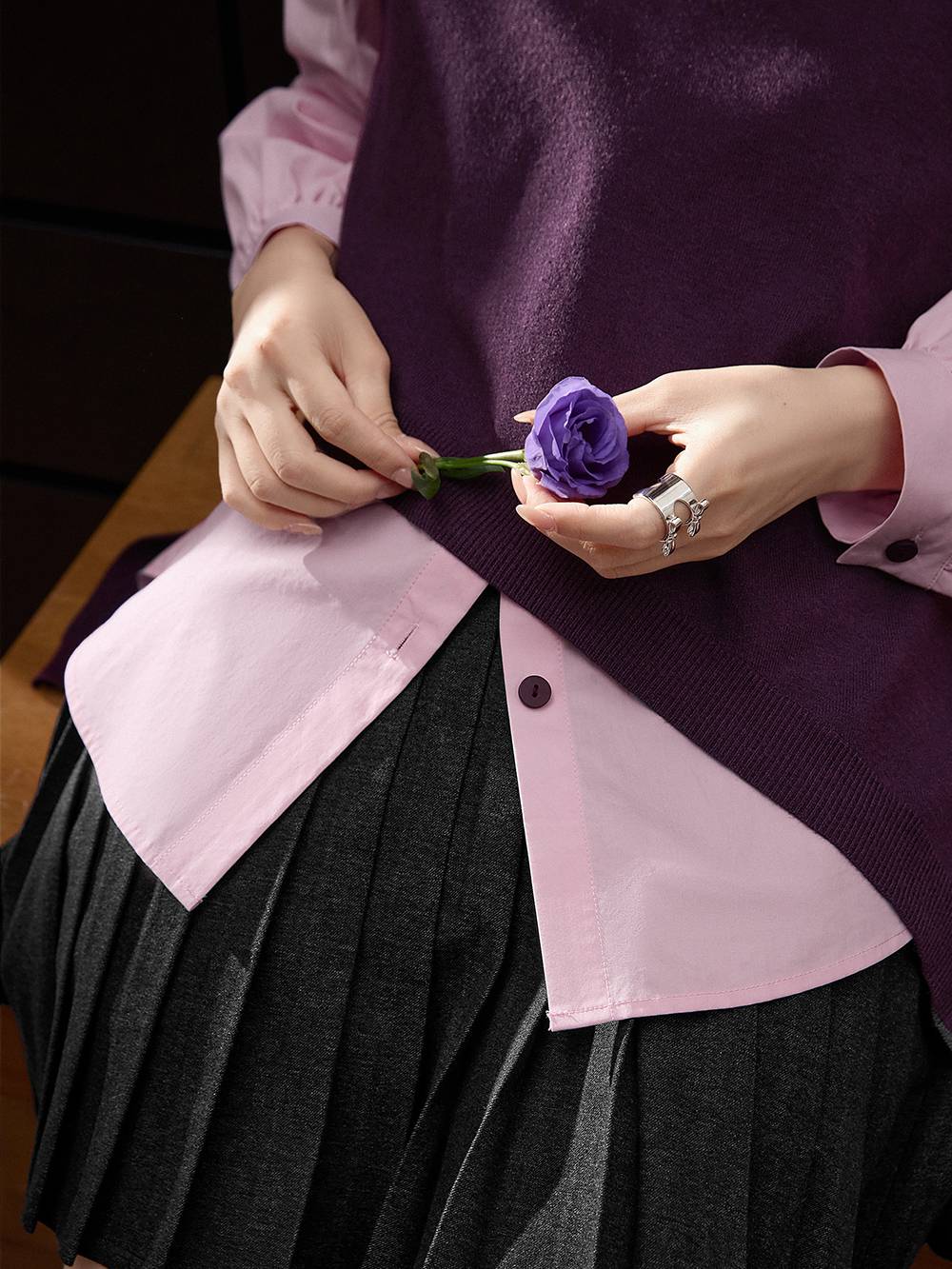 Petal Collar Shirt and Knit Vest