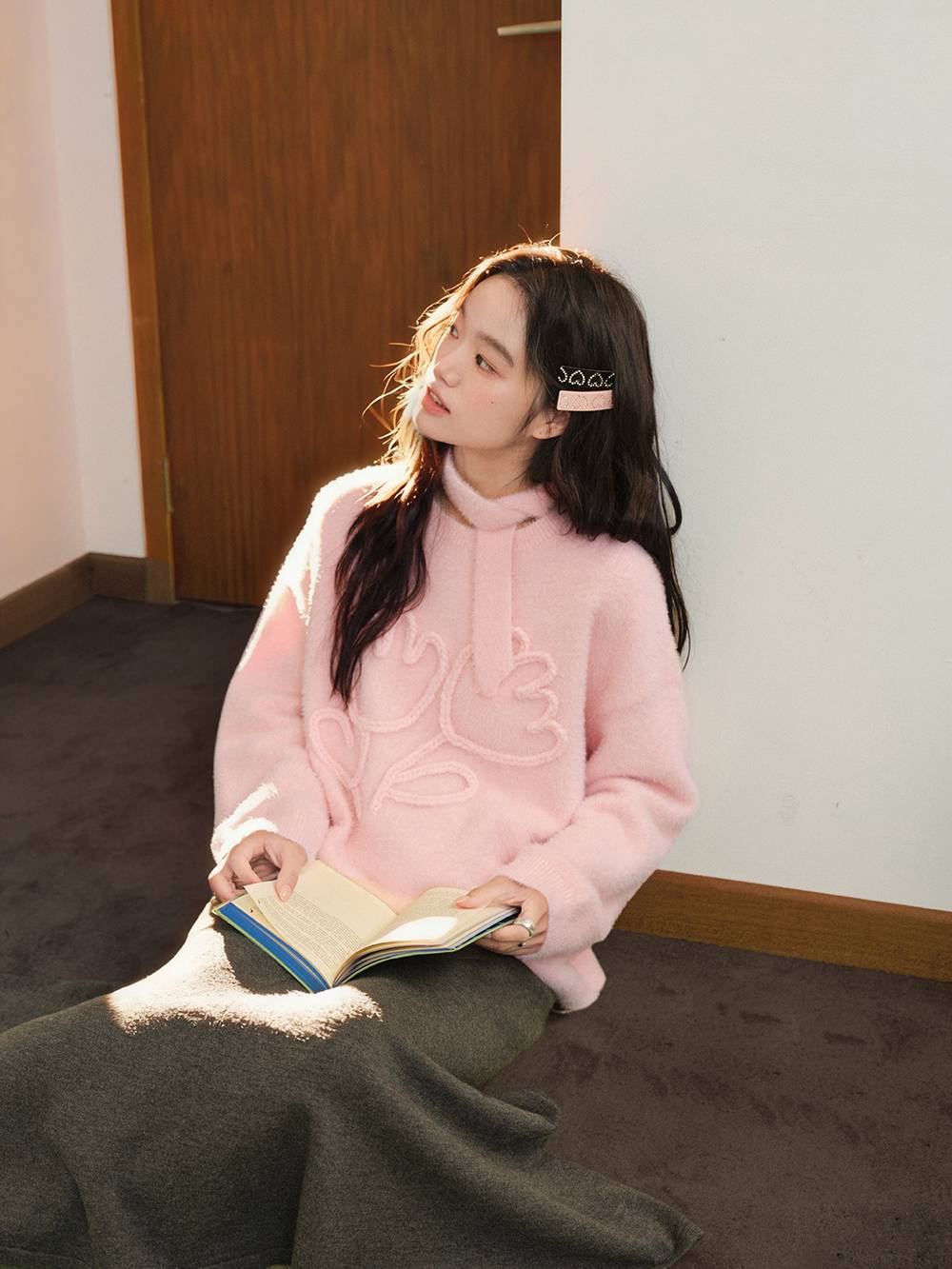 Neck Tie 3D Embroidered Sweater