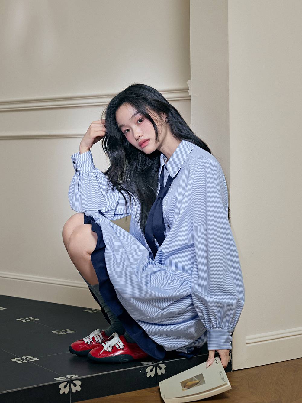 Ribbon Tie Shirt Dress