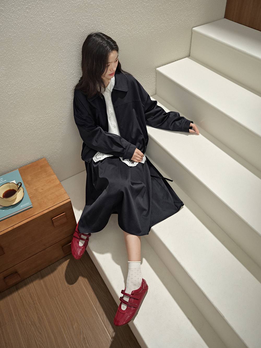 Belted Jacket and Pleated Skirt