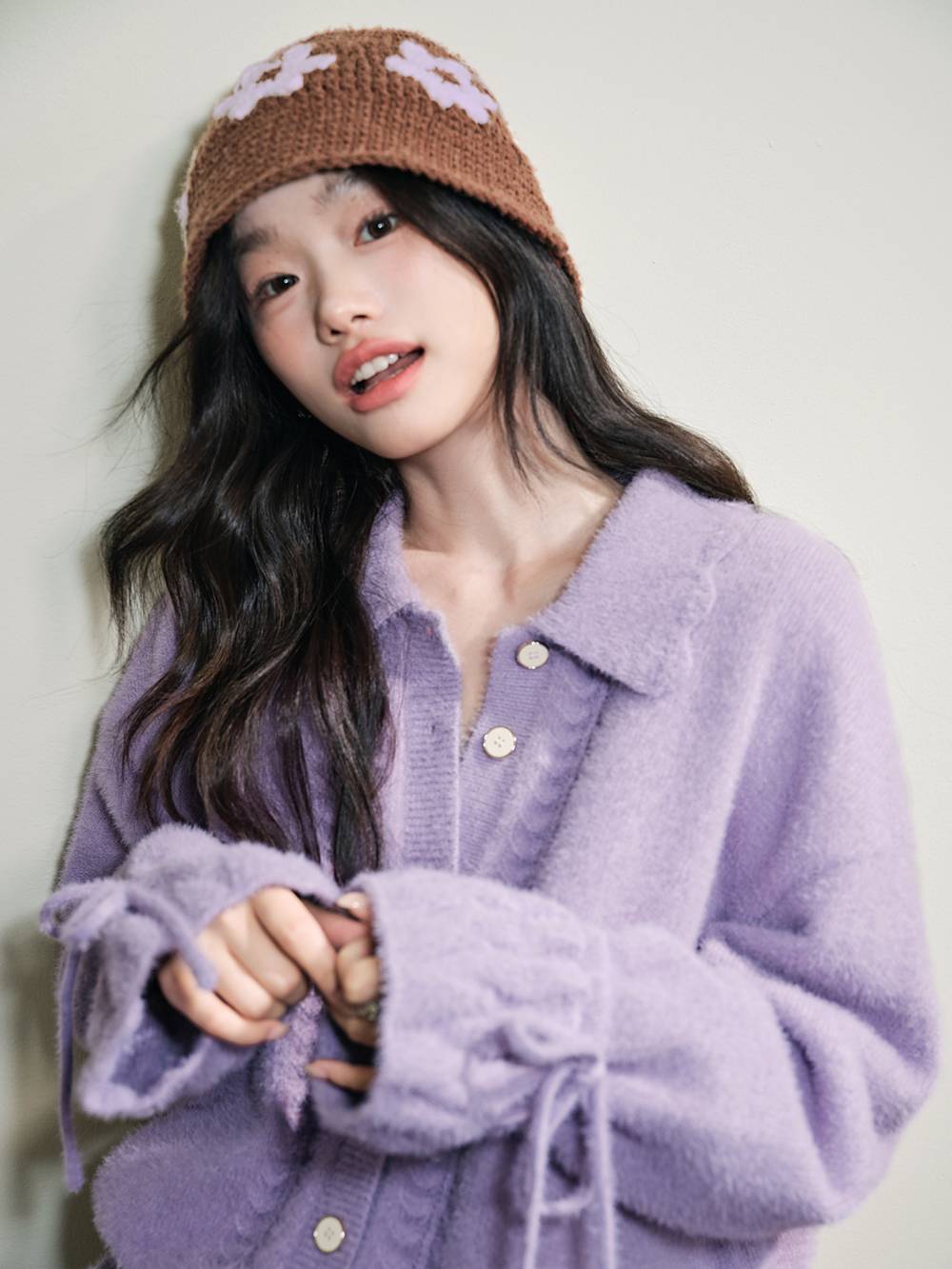 Ruffle Trim Button-Front Cardigan