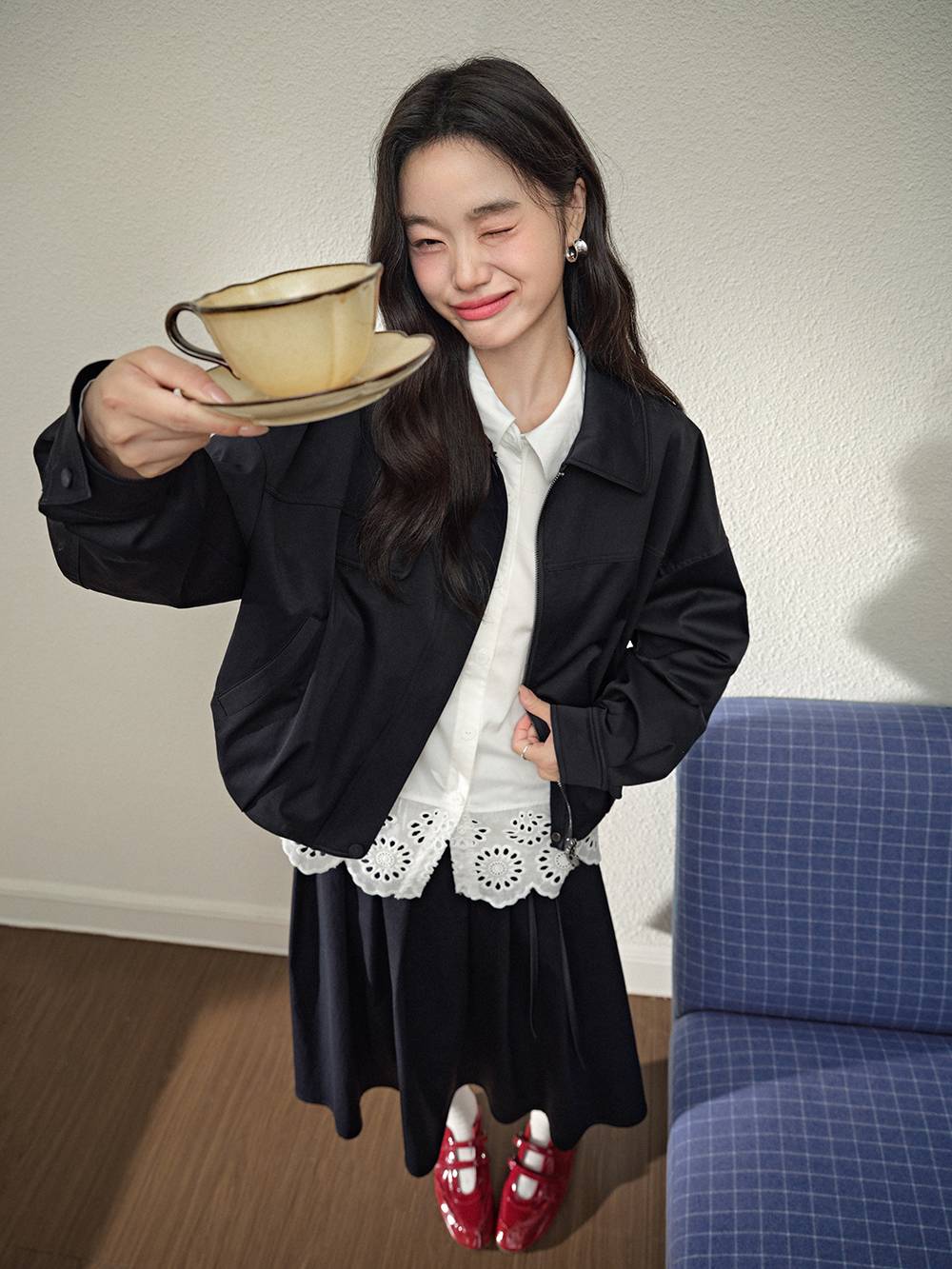 Belted Jacket and Pleated Skirt