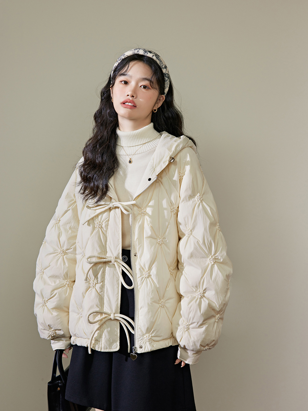 Hooded Bow Puffer Jacket