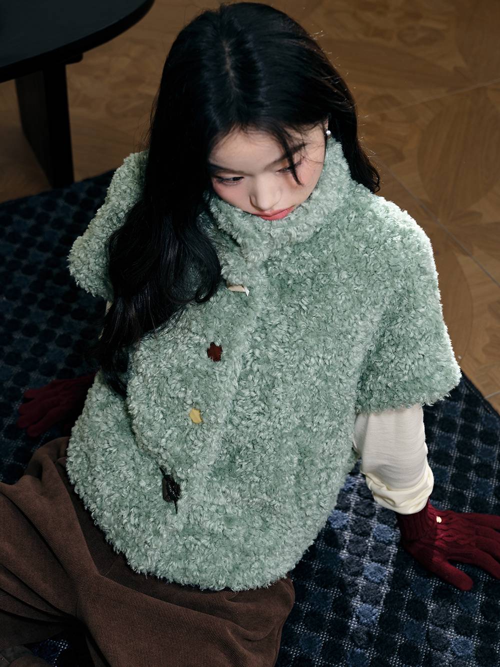 Faux Shearling Short-Sleeve Jacket