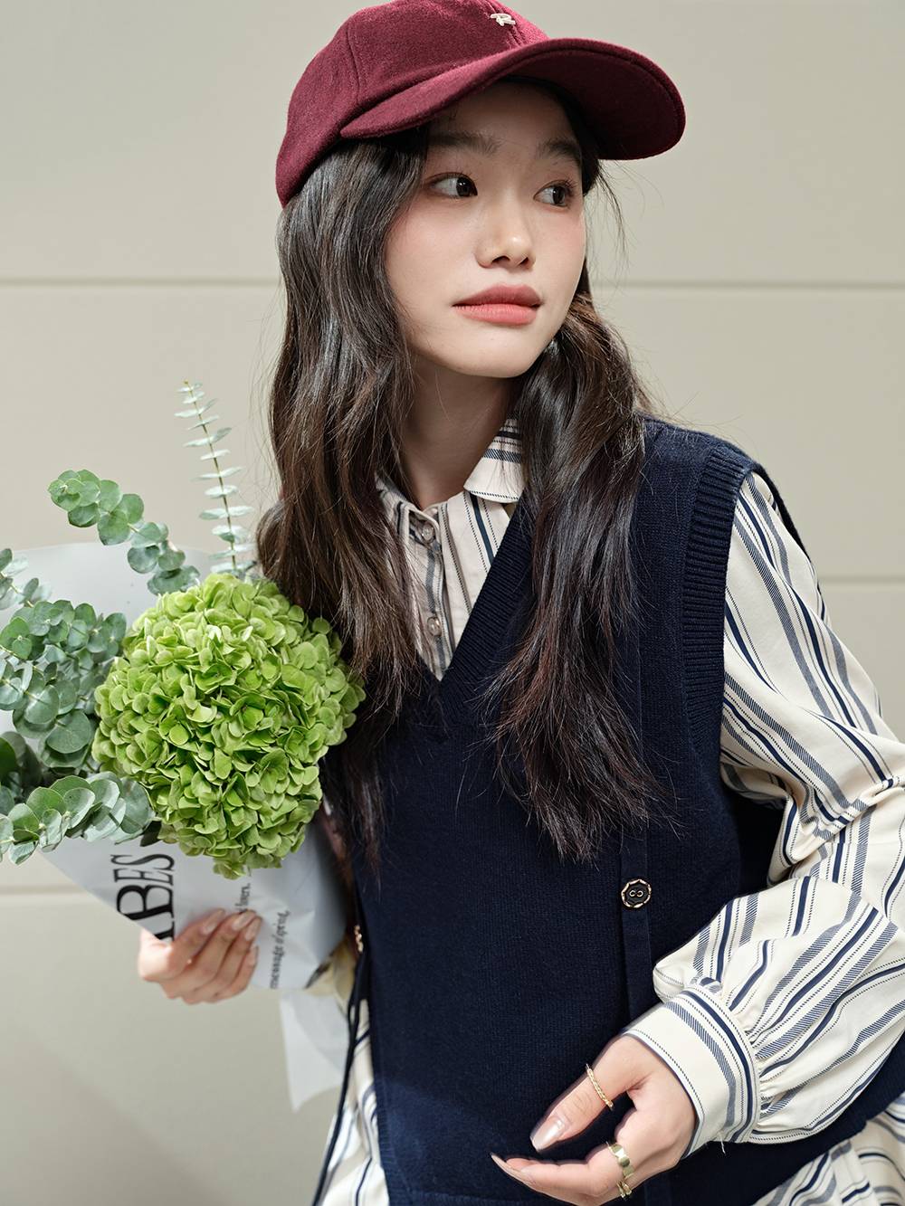Vest and Striped Dress