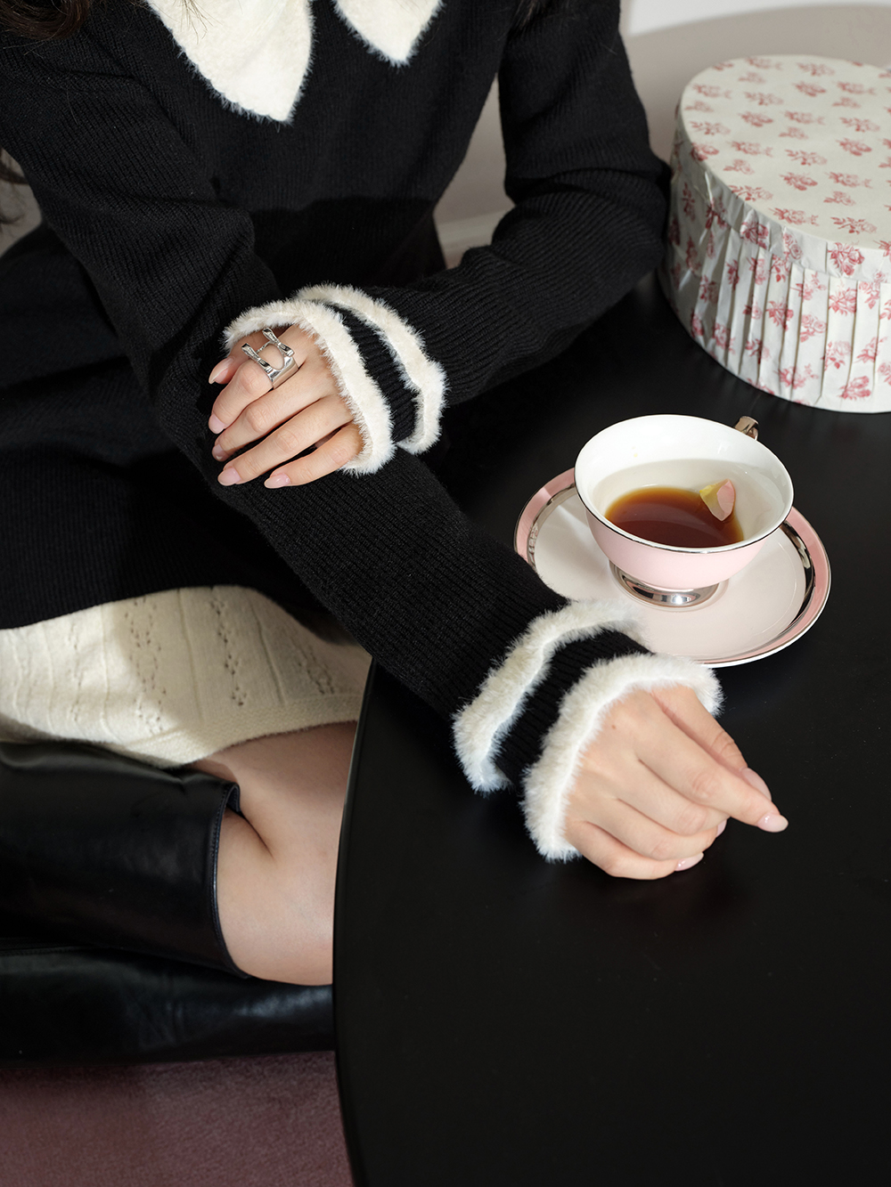 Bow Collar Ruffle Hem Sweater