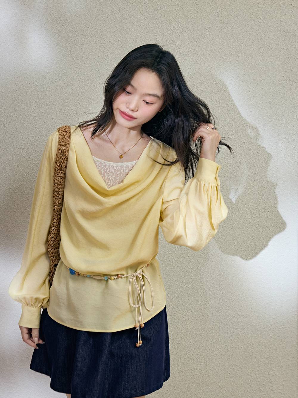 Cowl Neck Long-sleeve Top