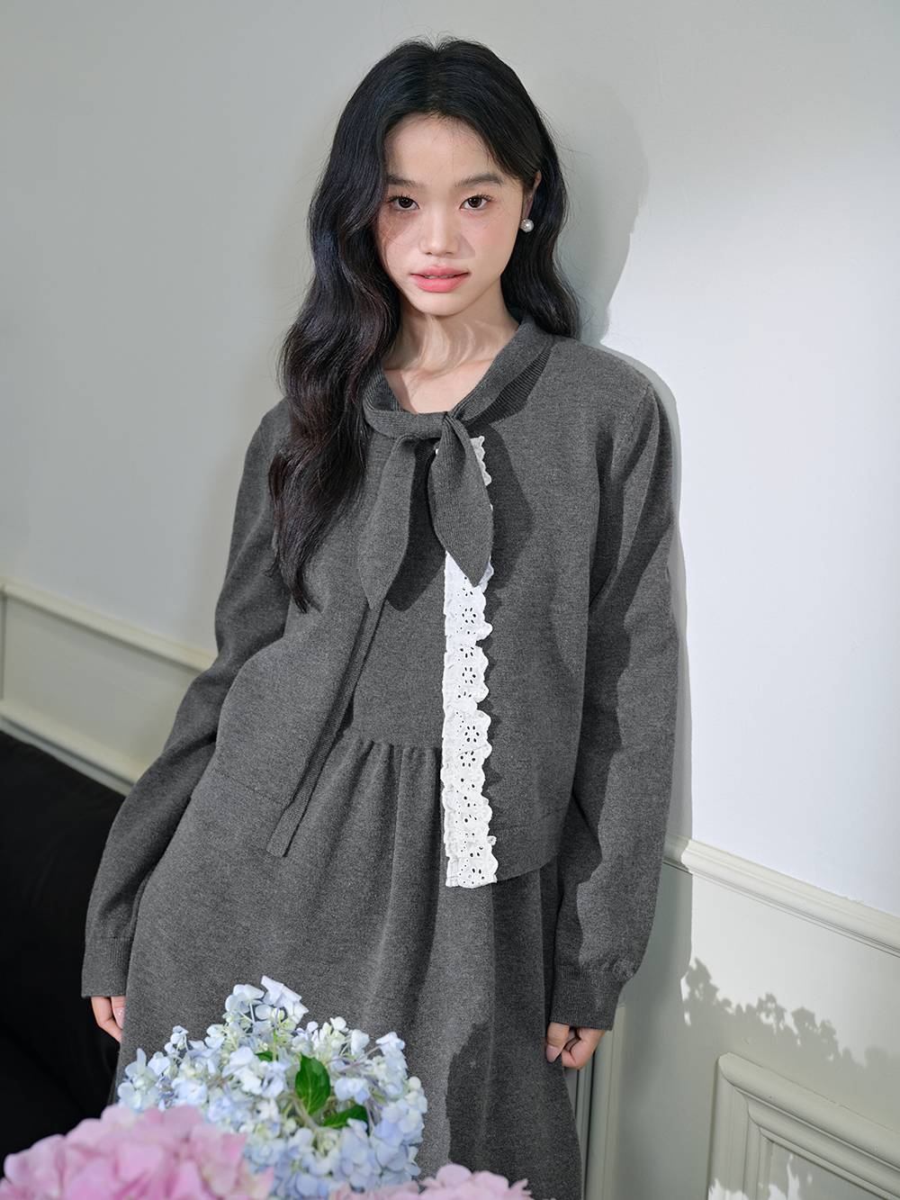 Grey Cardigan and Dress