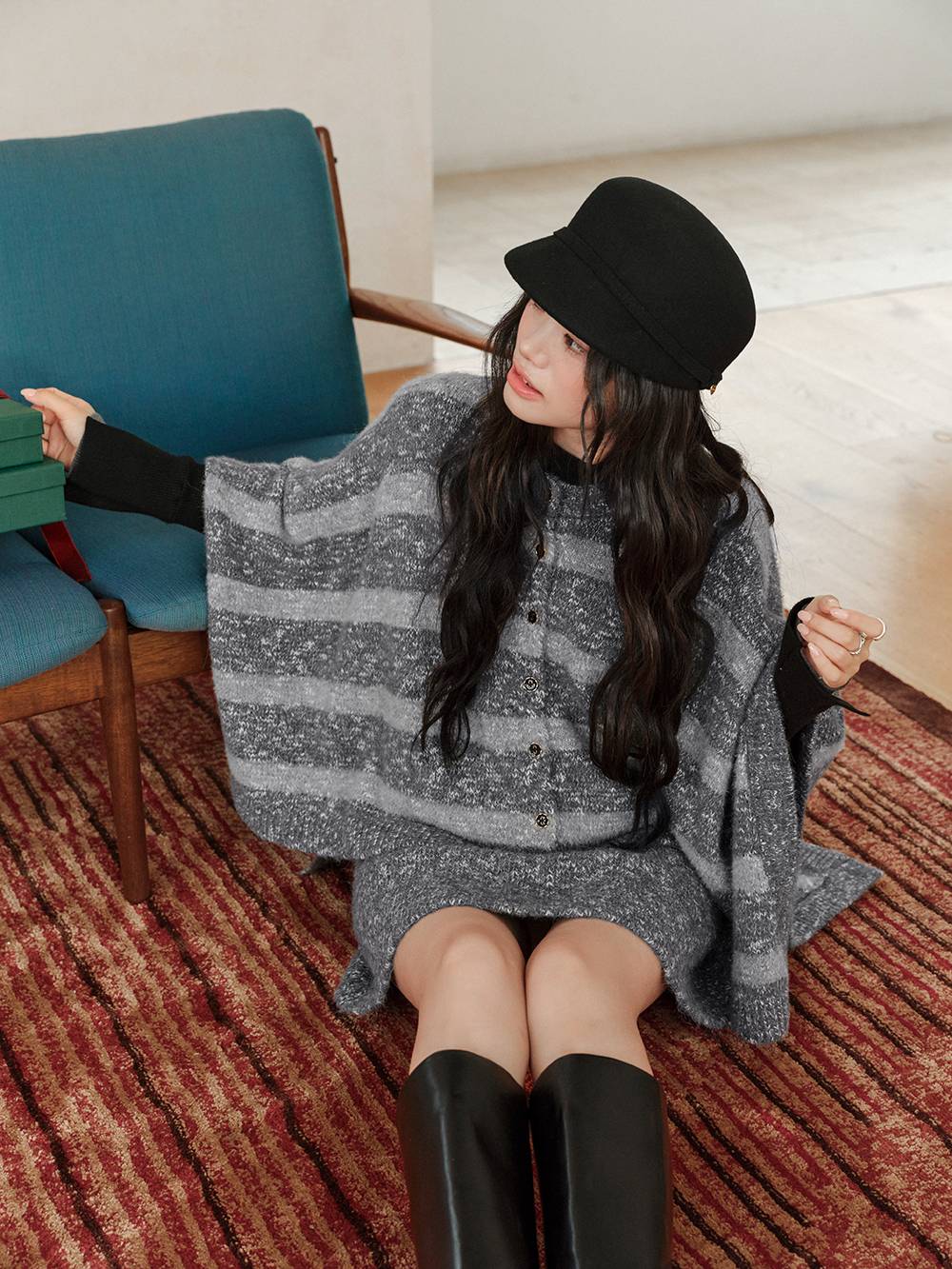 Striped Cape Sweater and Skirt