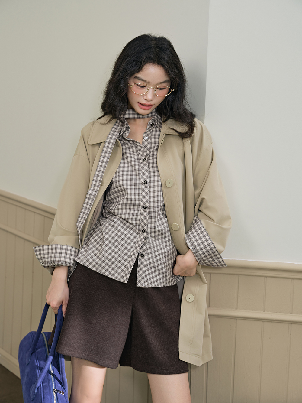 Plaid Bow Tie Blouse