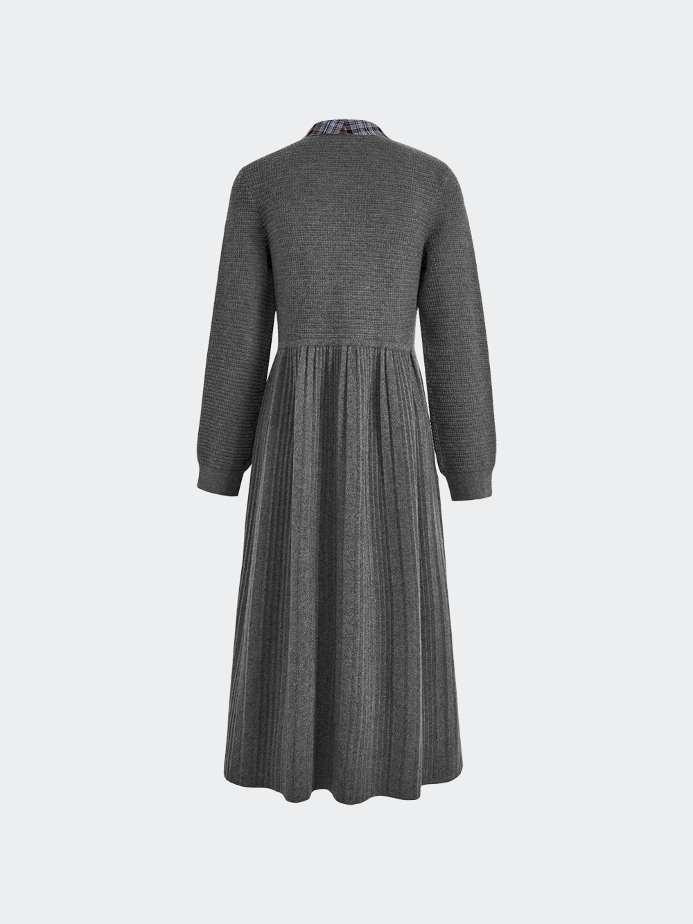 Plaid Ribbon Tie Knit Dress