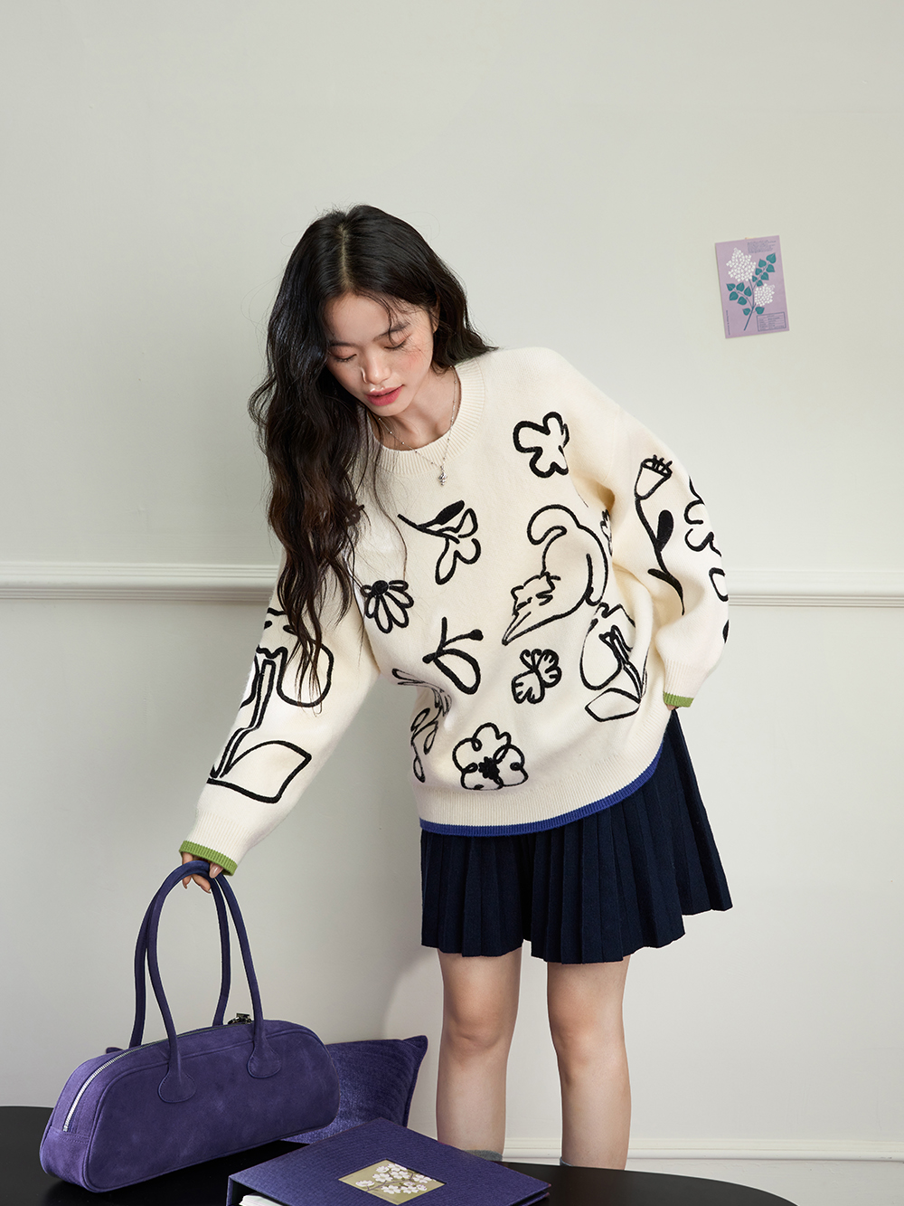 Textured Embroidered Sweater