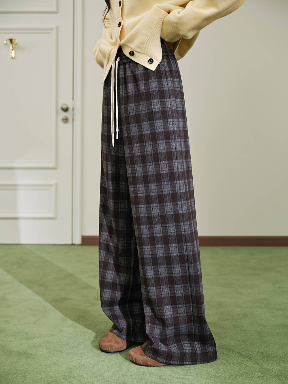 Plaid Elastic Waist Pants