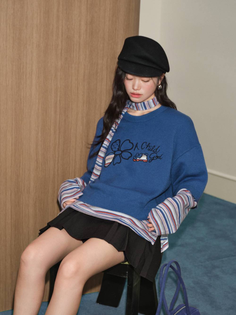 Three-Quarter Sleeve Sweater and Striped Top