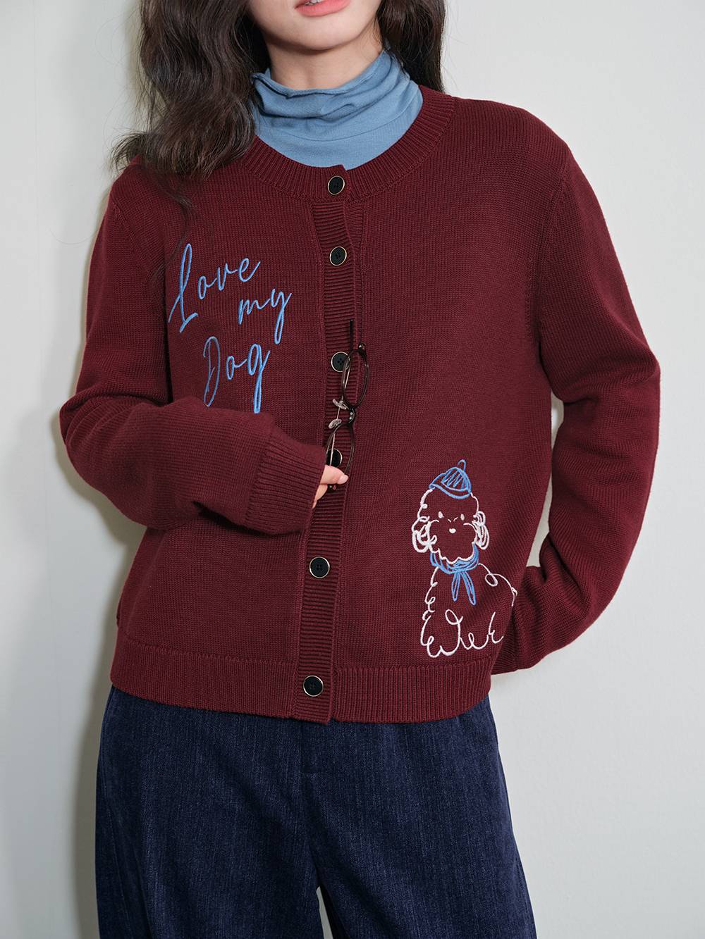 Embroidered Puppy Cardigan Sweater