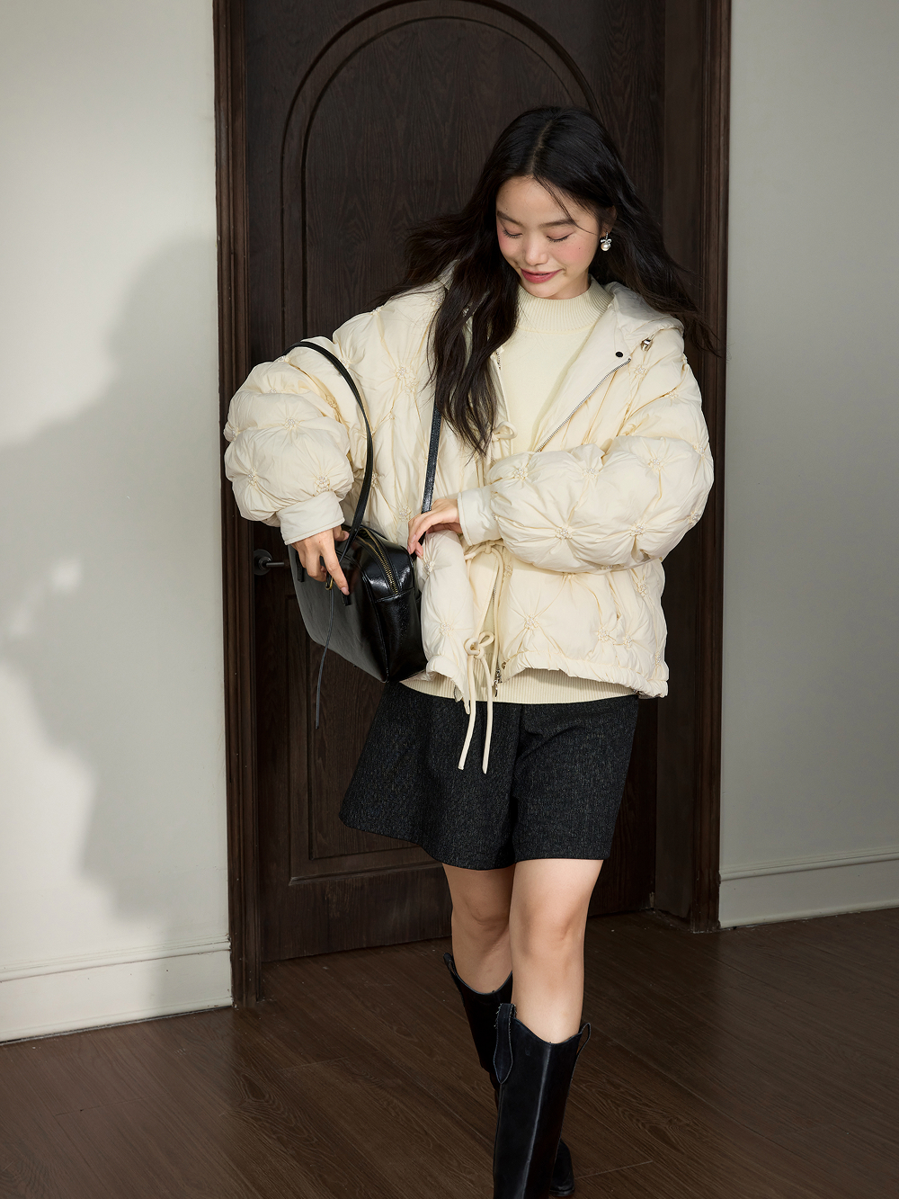 Hooded Bow Puffer Jacket