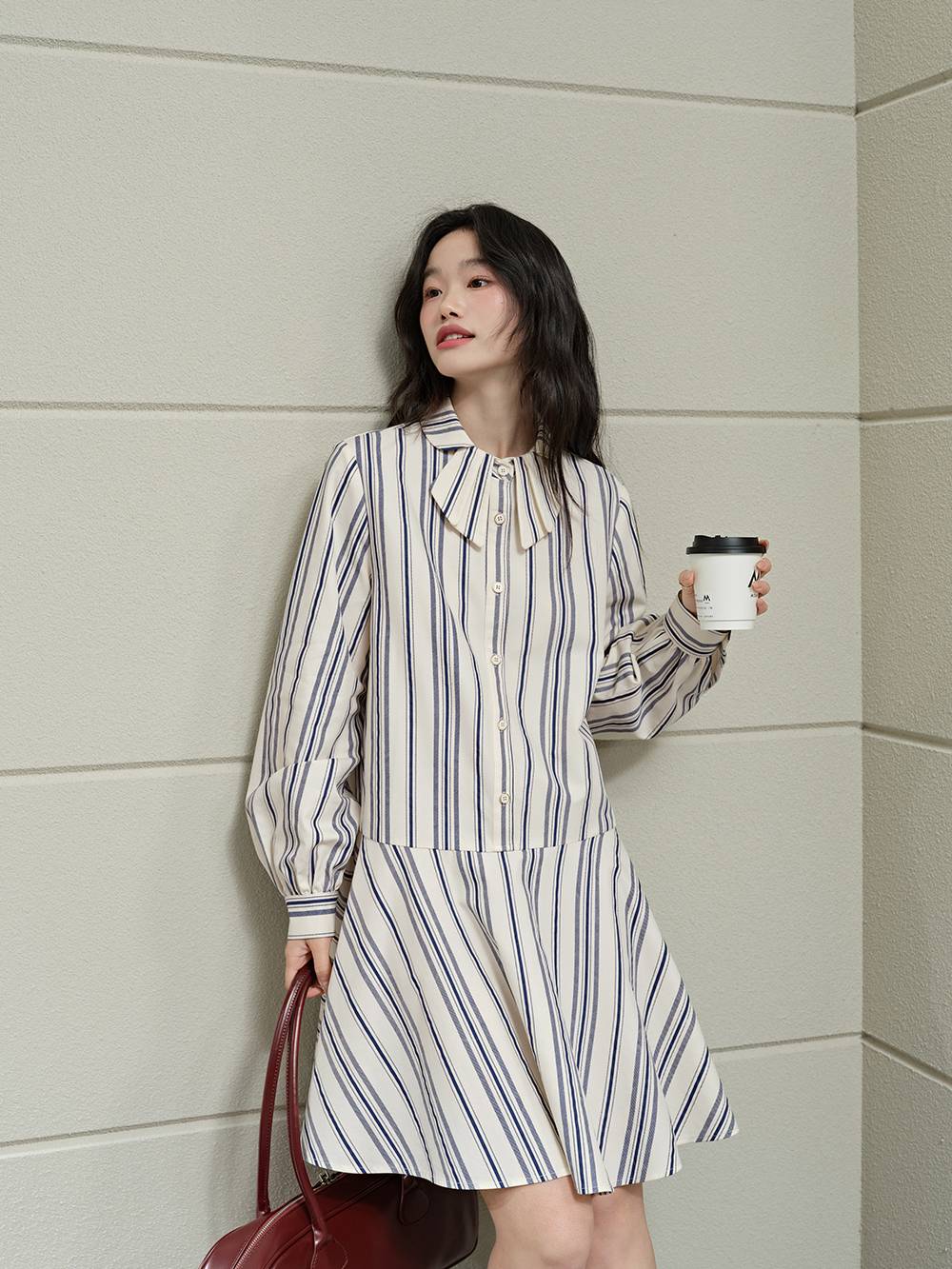 Vest and Striped Dress