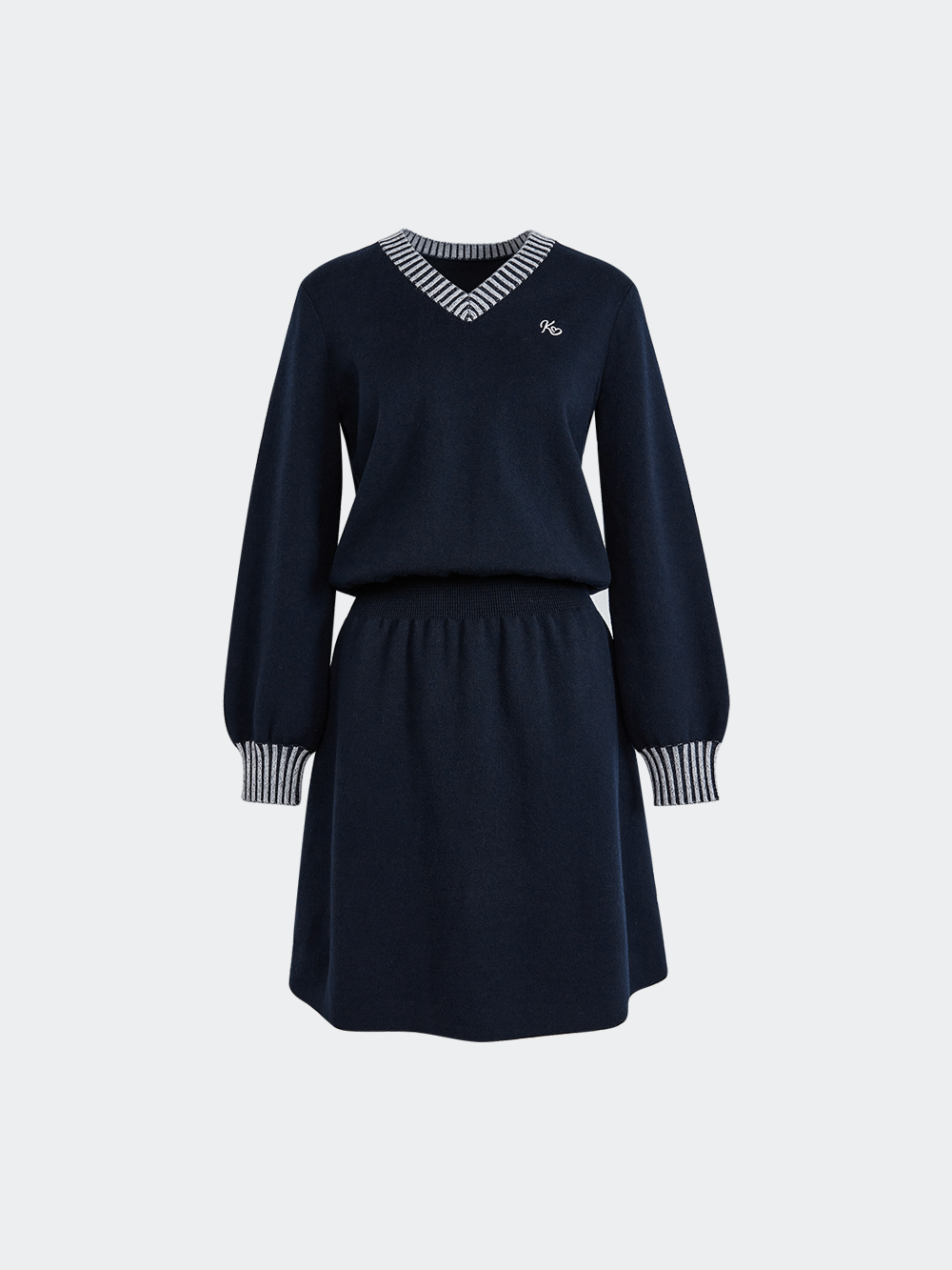 Striped Waist Cinched Knit Dress