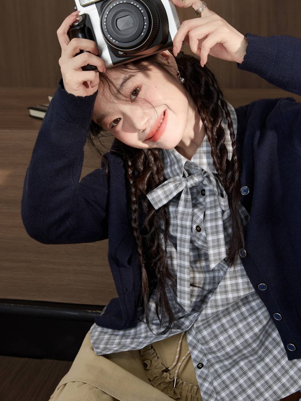 Plaid Bow Tie Blouse