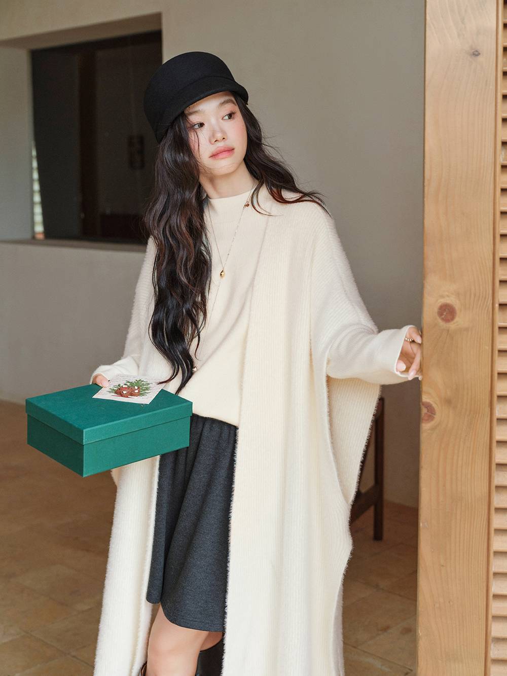Longline Cardigan and Mock Neck Sweater