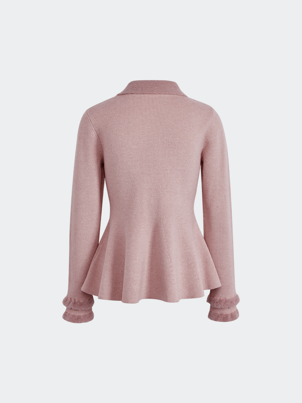 Bow Collar Ruffle Hem Sweater