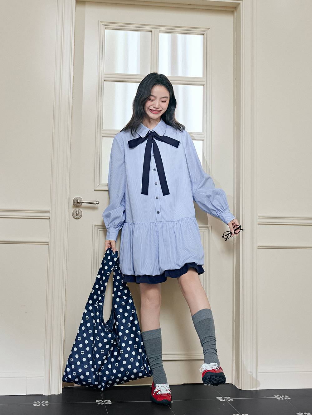 Ribbon Tie Shirt Dress