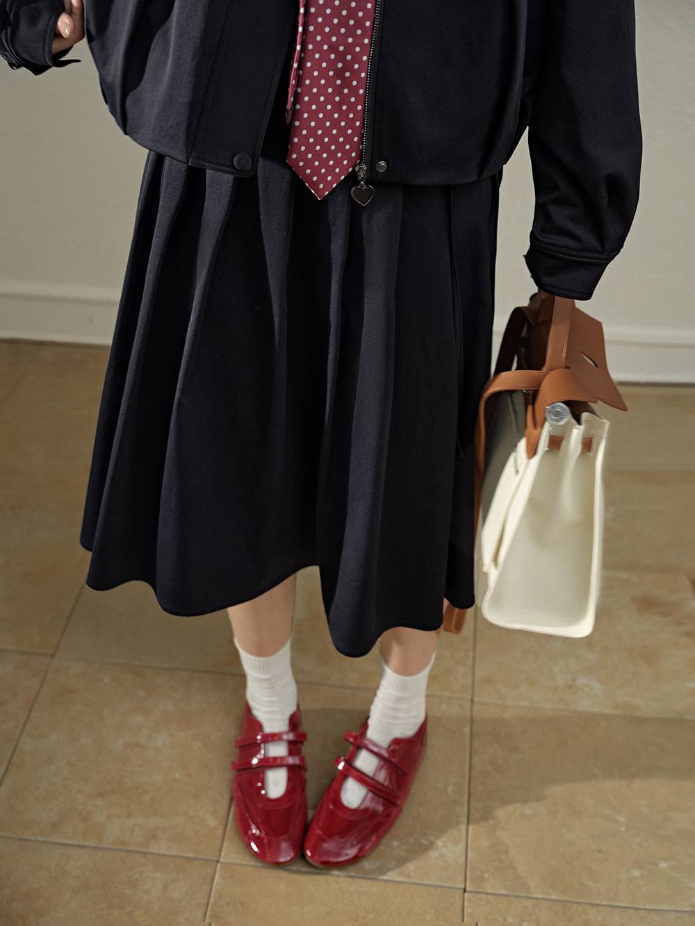 Belted Jacket and Pleated Skirt