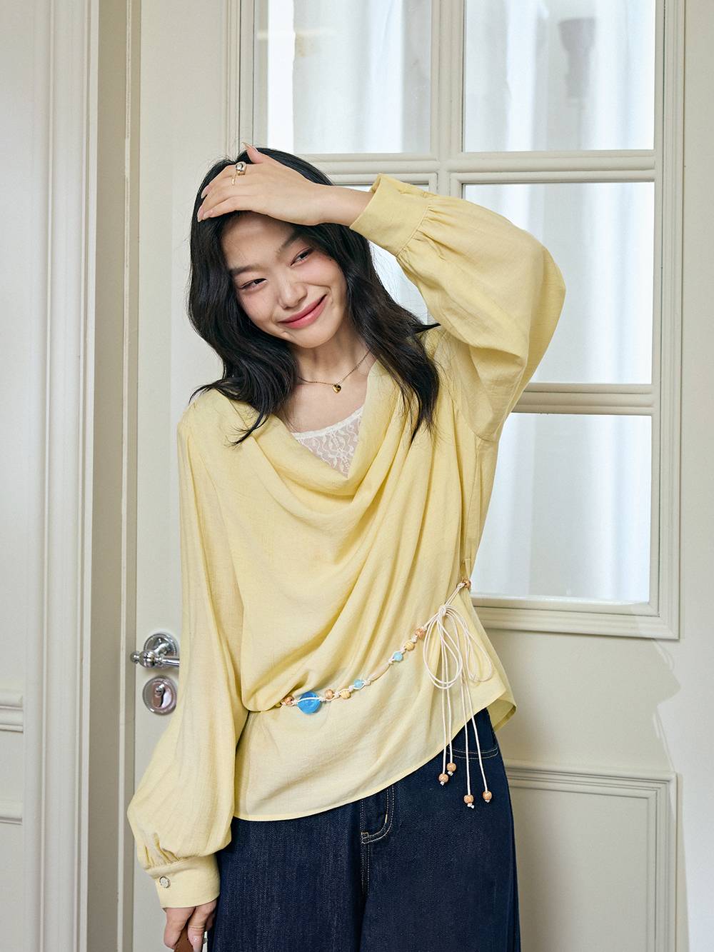 Cowl Neck Long-sleeve Top