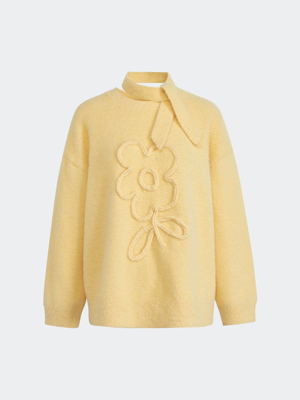Neck Tie 3D Embroidered Sweater