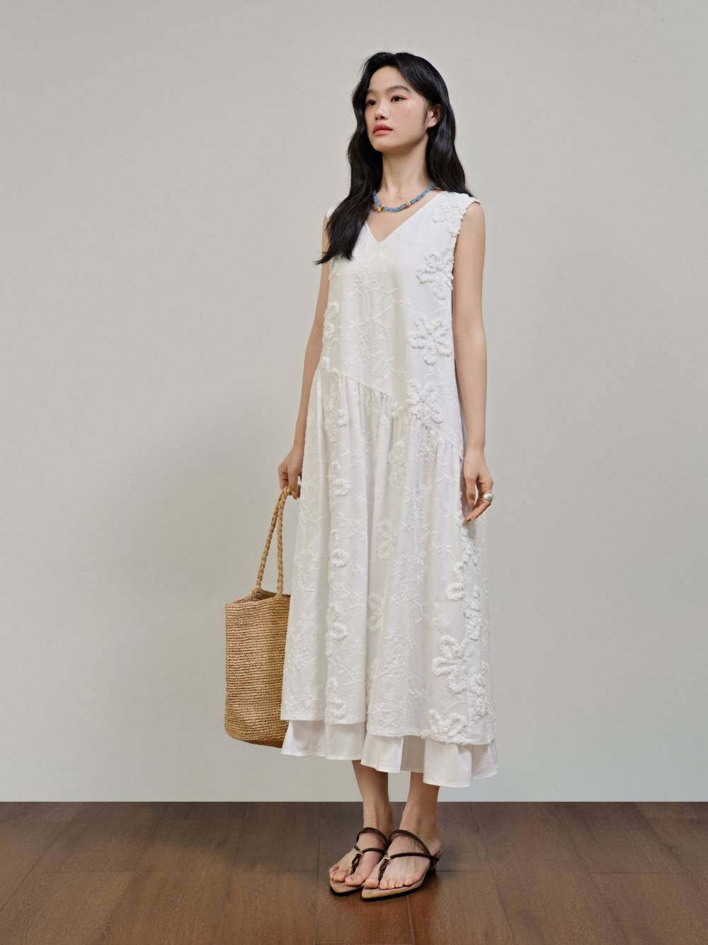 V-neck Textured Floral Dress