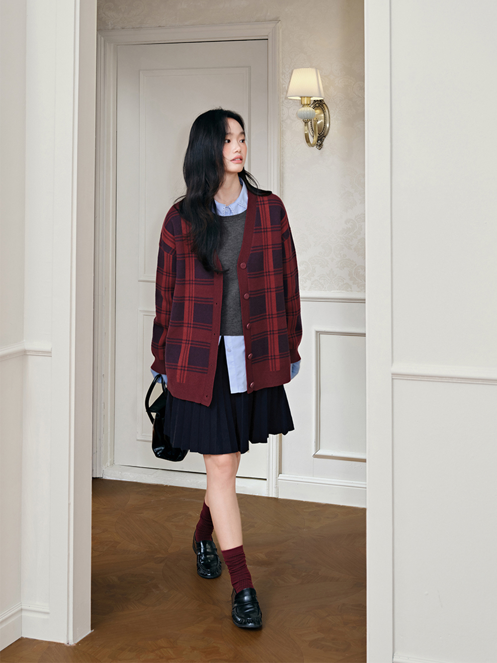 Red Plaid Cardigan Sweater