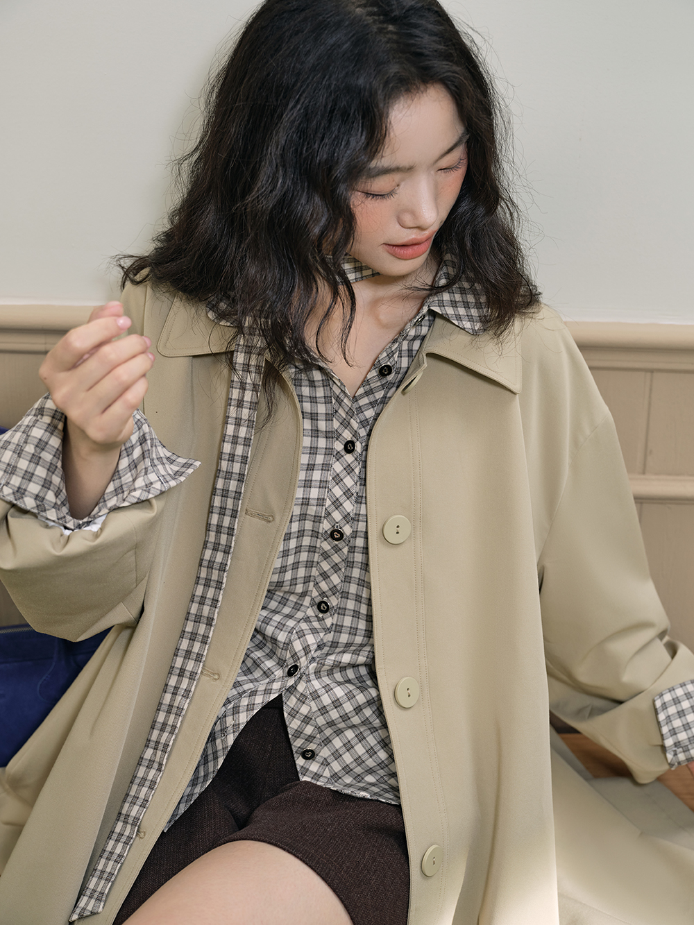 Plaid Bow Tie Blouse