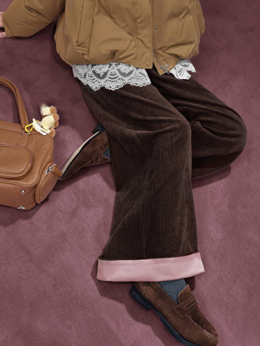 Belted Folded-hem Pants