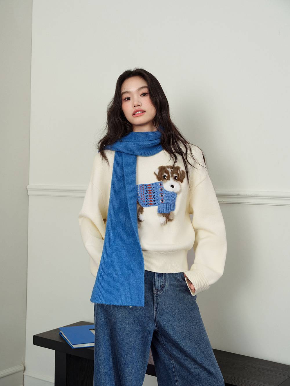 Fluffy Dog Embroidered Sweater