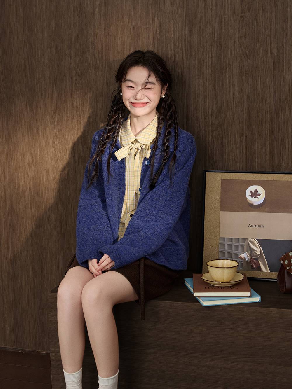 Plaid Bow Tie Blouse