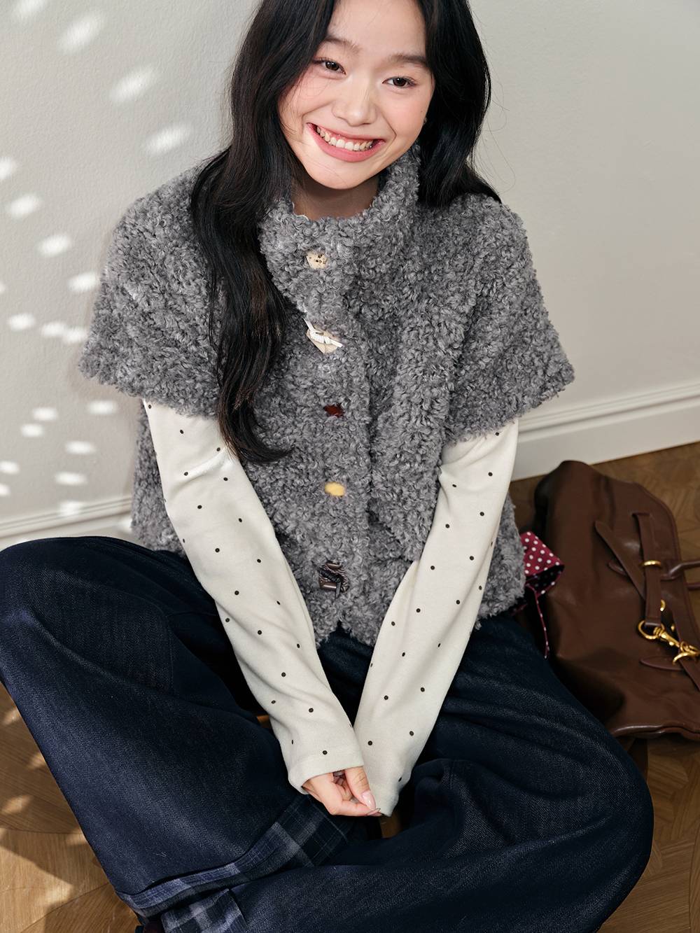 Faux Shearling Short-Sleeve Jacket