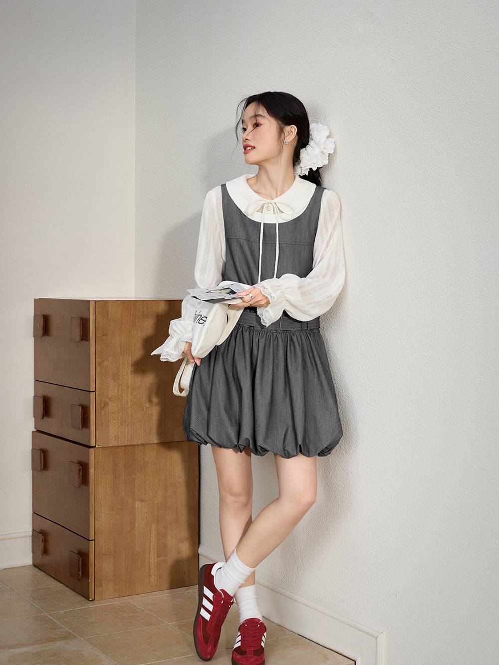 Bubble Hem Dress and White Blouse