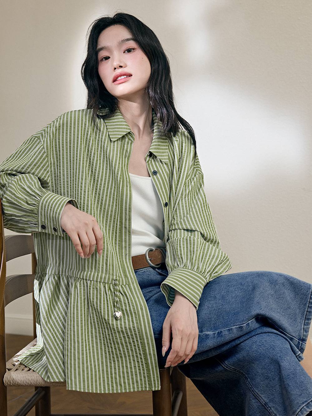 Striped Drawstring Waist Blouse