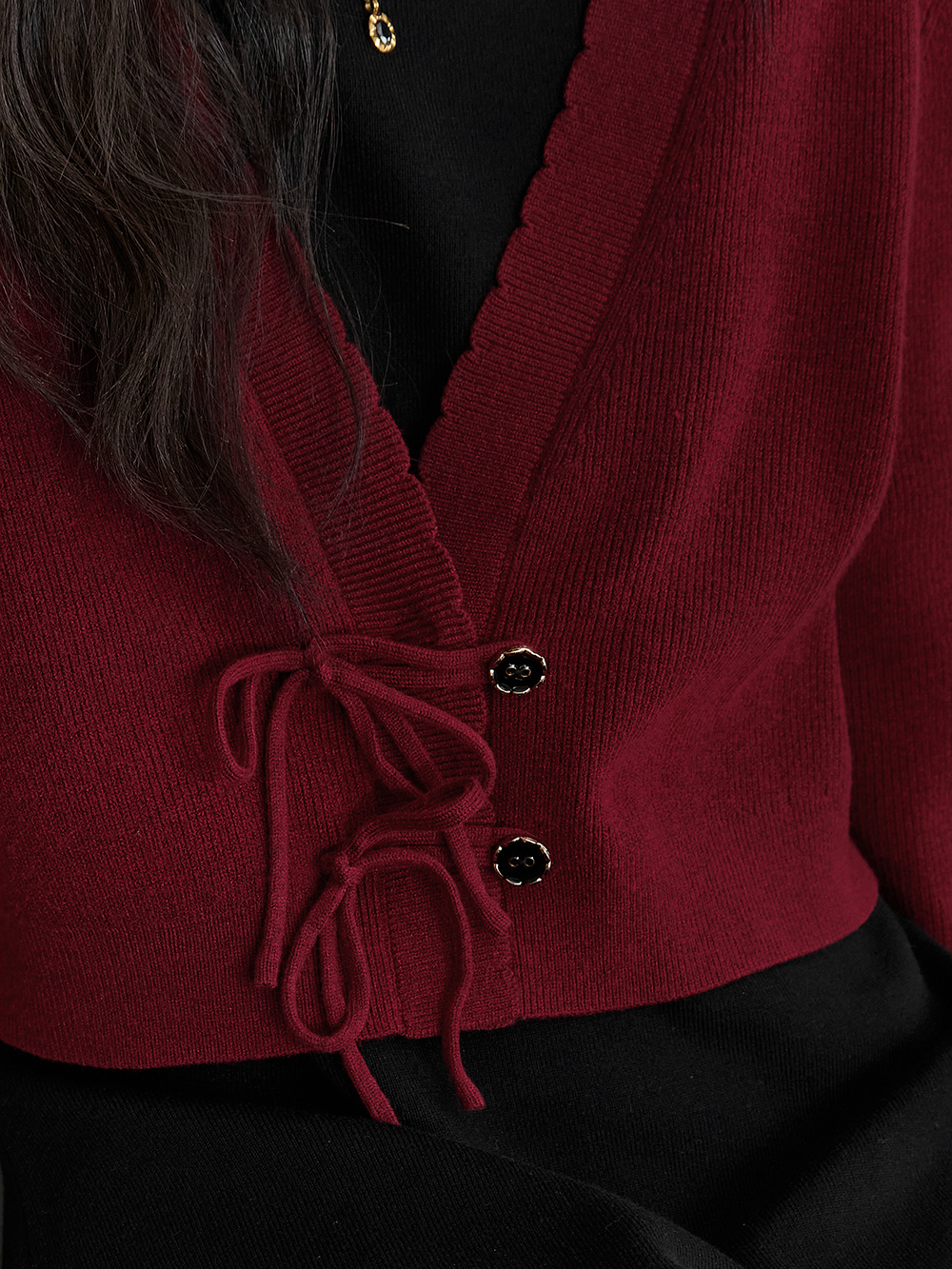 Red Cardigan and Black Dress