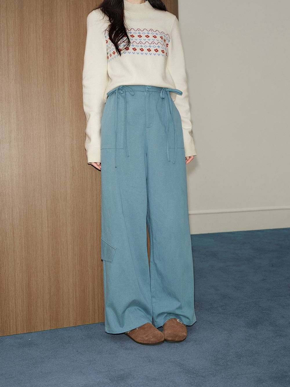 Ribbon Tie Straight Leg Pants