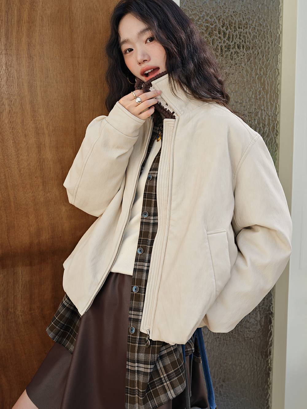 Knit Collar Zip-Up Jacket