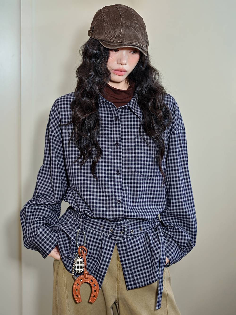 Plaid Belted Blouse
