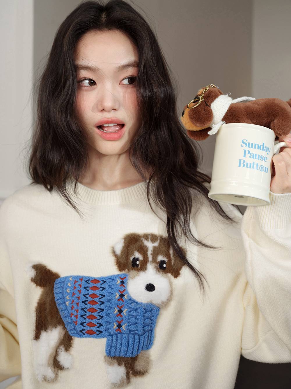 Fluffy Dog Embroidered Sweater