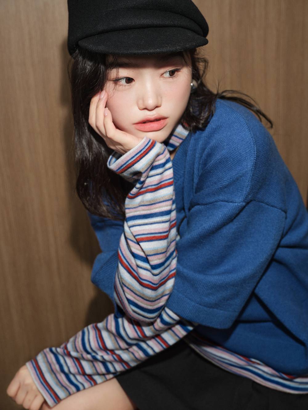 Three-Quarter Sleeve Sweater and Striped Top