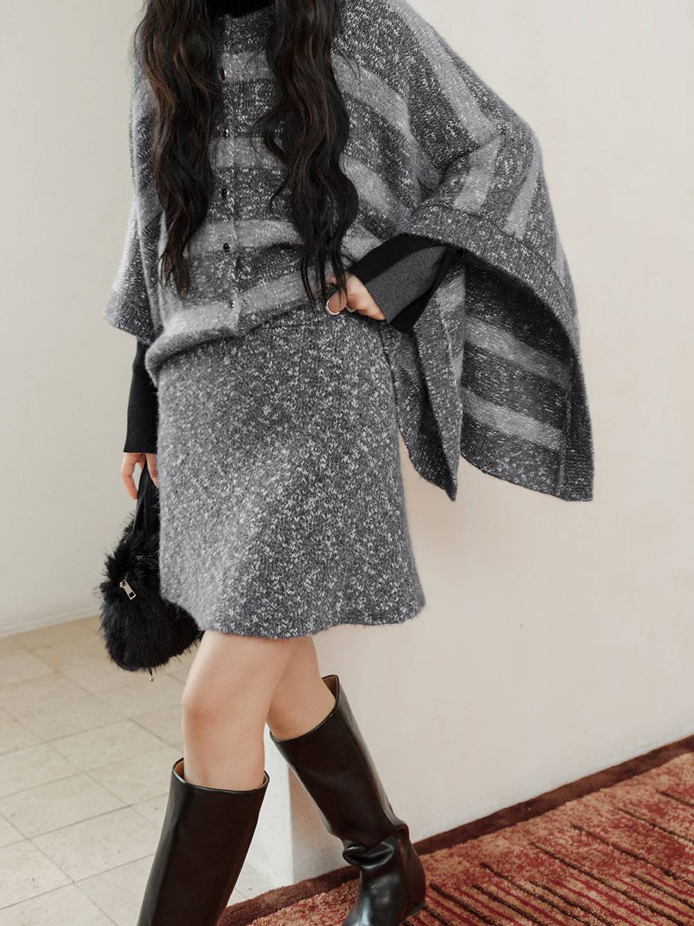 Striped Cape Sweater and Skirt