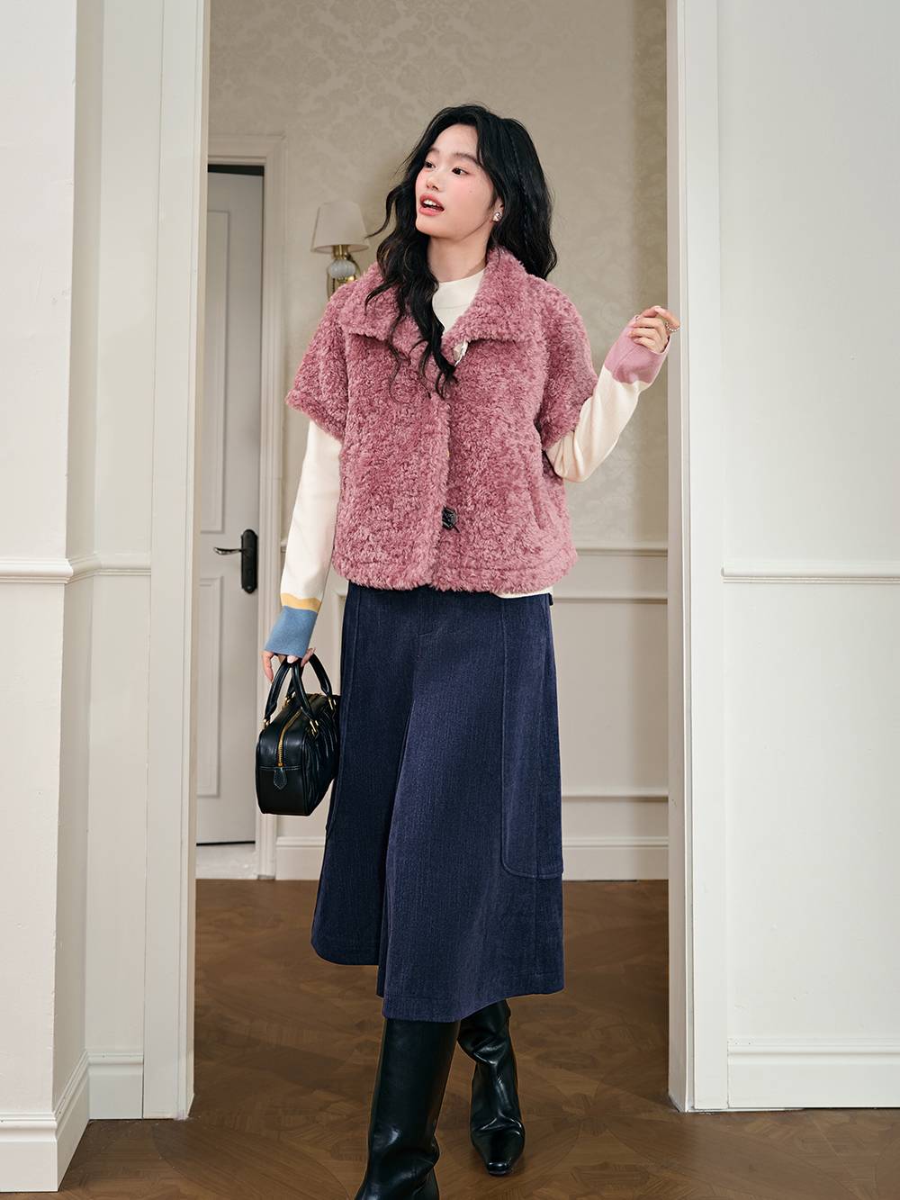 Faux Shearling Short-Sleeve Jacket