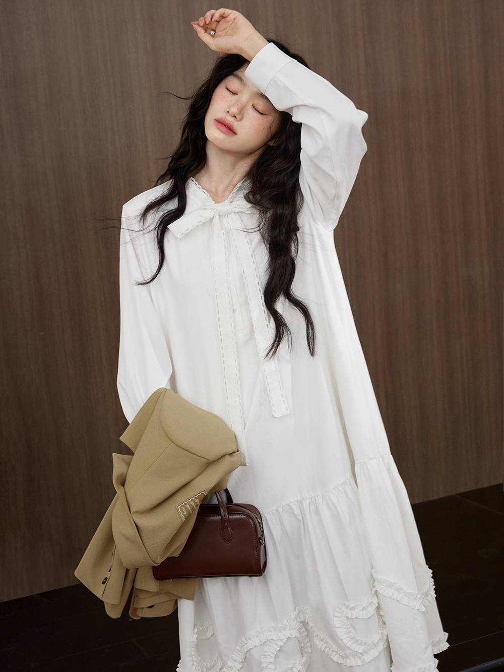 Ribbon Tie Neck Dress