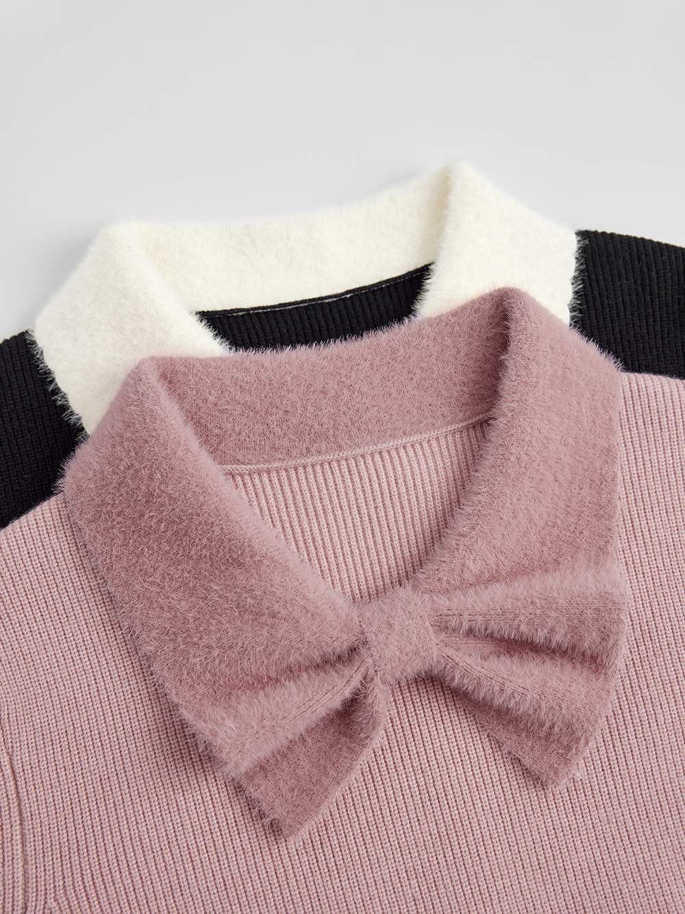 Bow Collar Ruffle Hem Sweater