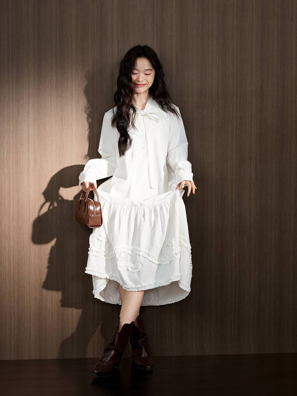 Ribbon Tie Neck Dress